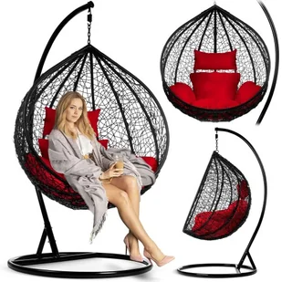 Fotel ogrodowy, wiszący, 202x105x105 cm, Hawana, czarny, czerwony - Fotele ogrodowe wiszące - miniaturka - grafika 1