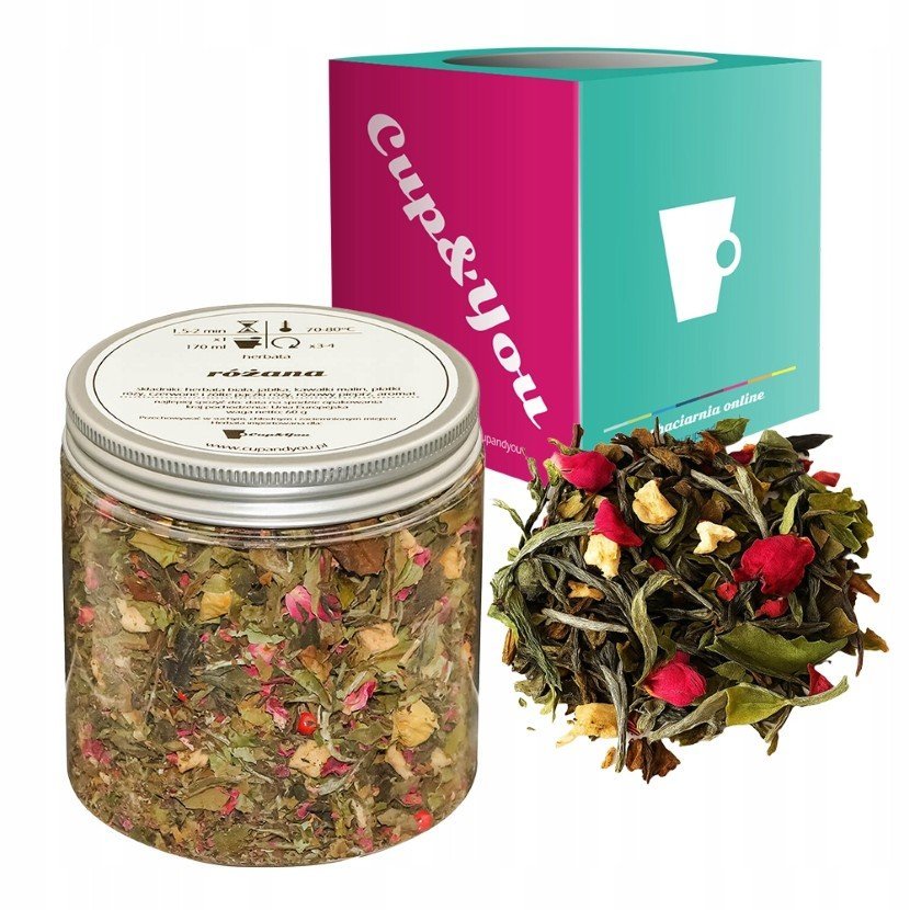 Herbata biała RÓŻANA jabłka maliny płatki i pączki róży różowy pieprz 60g - sypana liściasta herbata PREMIUM na prezent upominek Cup&You