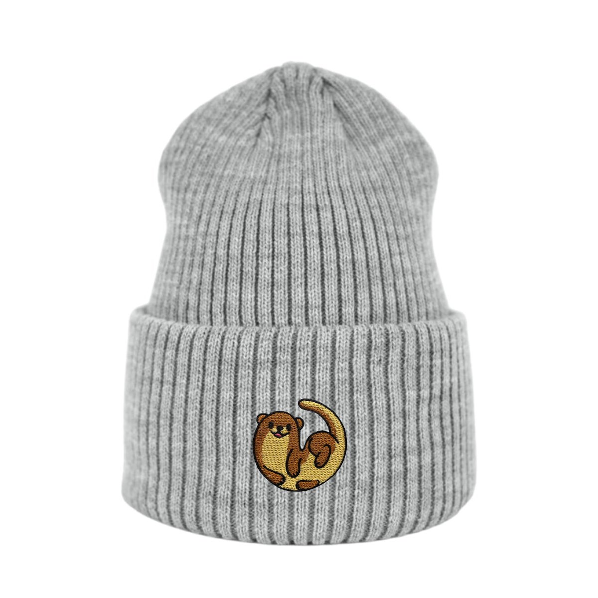 Haftowana czapka beanie - WYDRA - szara