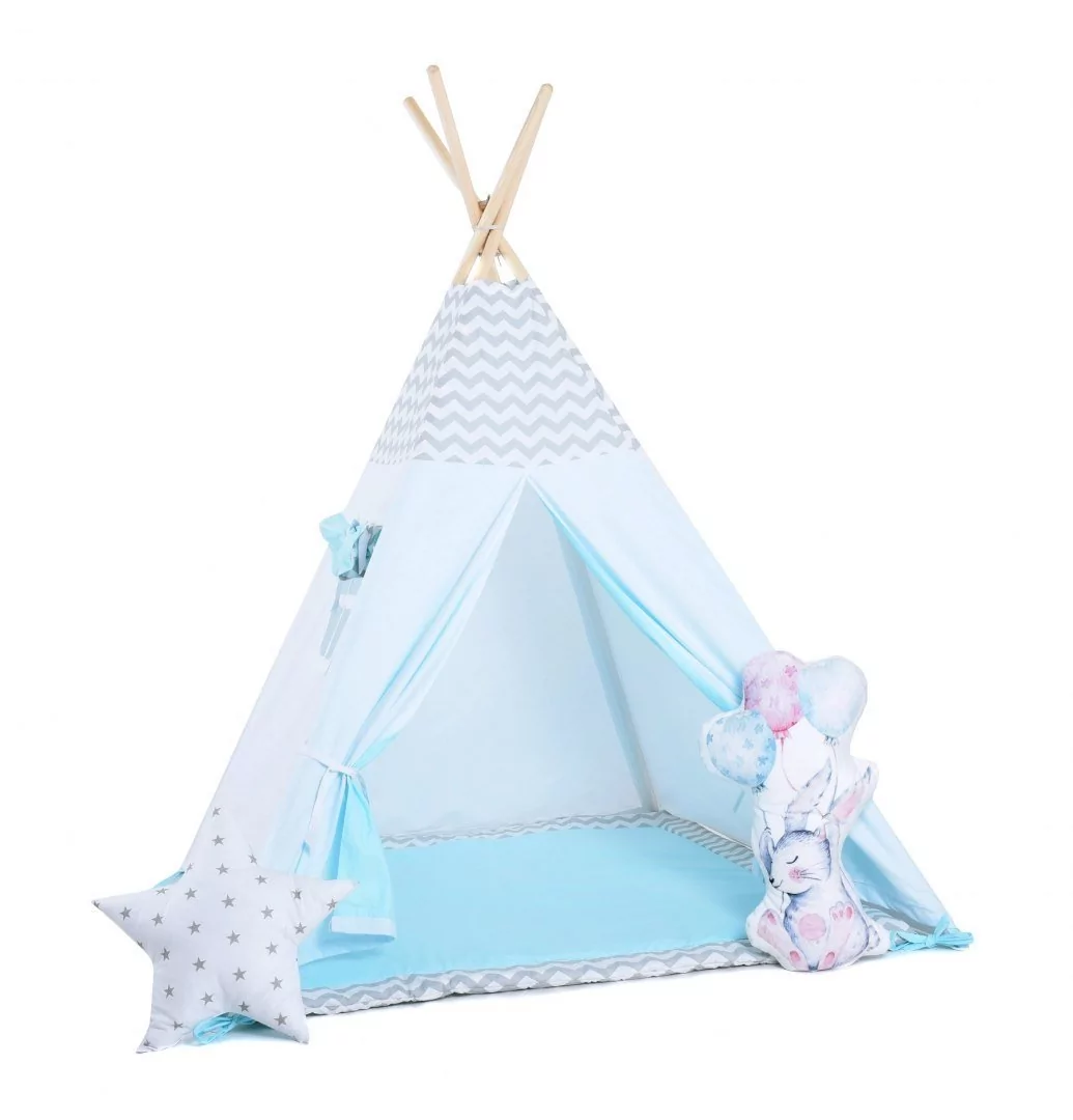 SowkaDesign Namiot tipi dla dzieci, bawełna, okienko, królik, błękitny wiatr