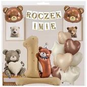 Baby shower i roczek - BALONY NA PIERWSZE URODZINY ROCZEK IMIĘ BANER PERSONALIZOWANY BALON 1 MIŚ - miniaturka - grafika 1