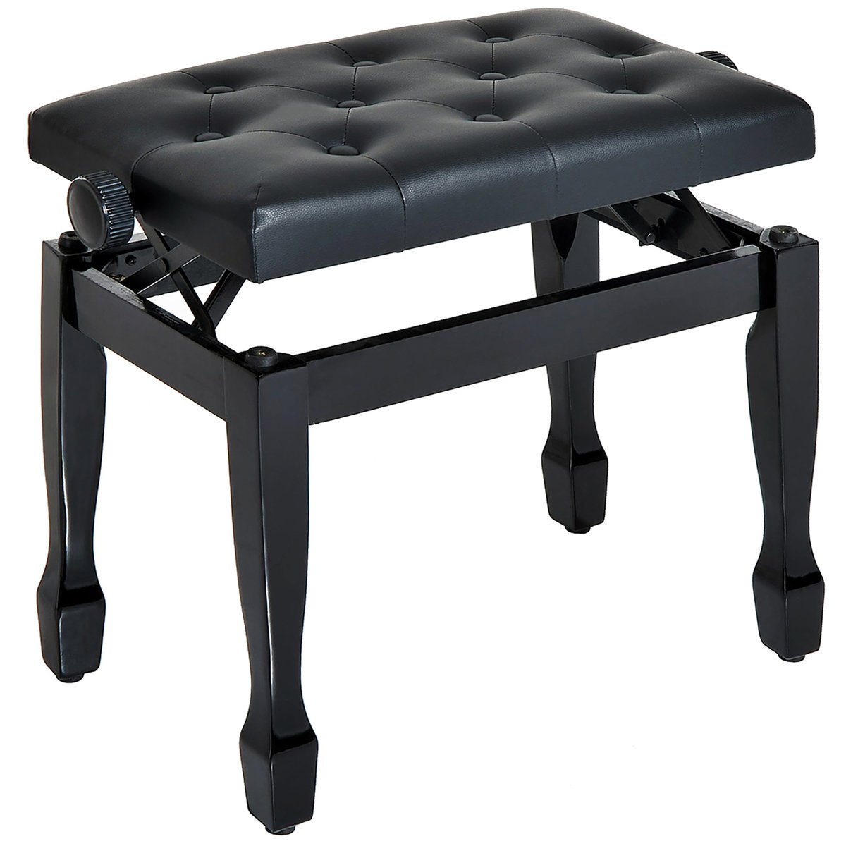 Hoker do fortepianu HOMCOM, regulowany na wysokość, ławka do fortepianu z poduszką ze sztucznej skóry, hoker do keyboardu i fortepianu, 64 x 35 x 45..