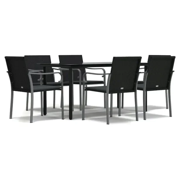 Zestaw Mebli Ogrodowych Rattan PE Czarny Stół 160x80x74 cm 6 Krzeseł