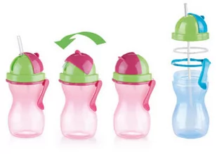 Tescoma Butelka dziecięca ze słomką BAMBINI 300 ml, zielony, różowy 668172-53 - Shakery i bidony sportowe - miniaturka - grafika 1
