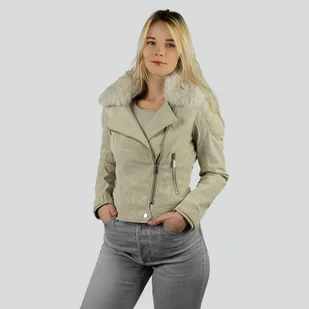 Kurtka damska ramoneska BOLSENA skóra ekologiczna z futerkiem kremowa L - Kurtki damskie - miniaturka - grafika 1