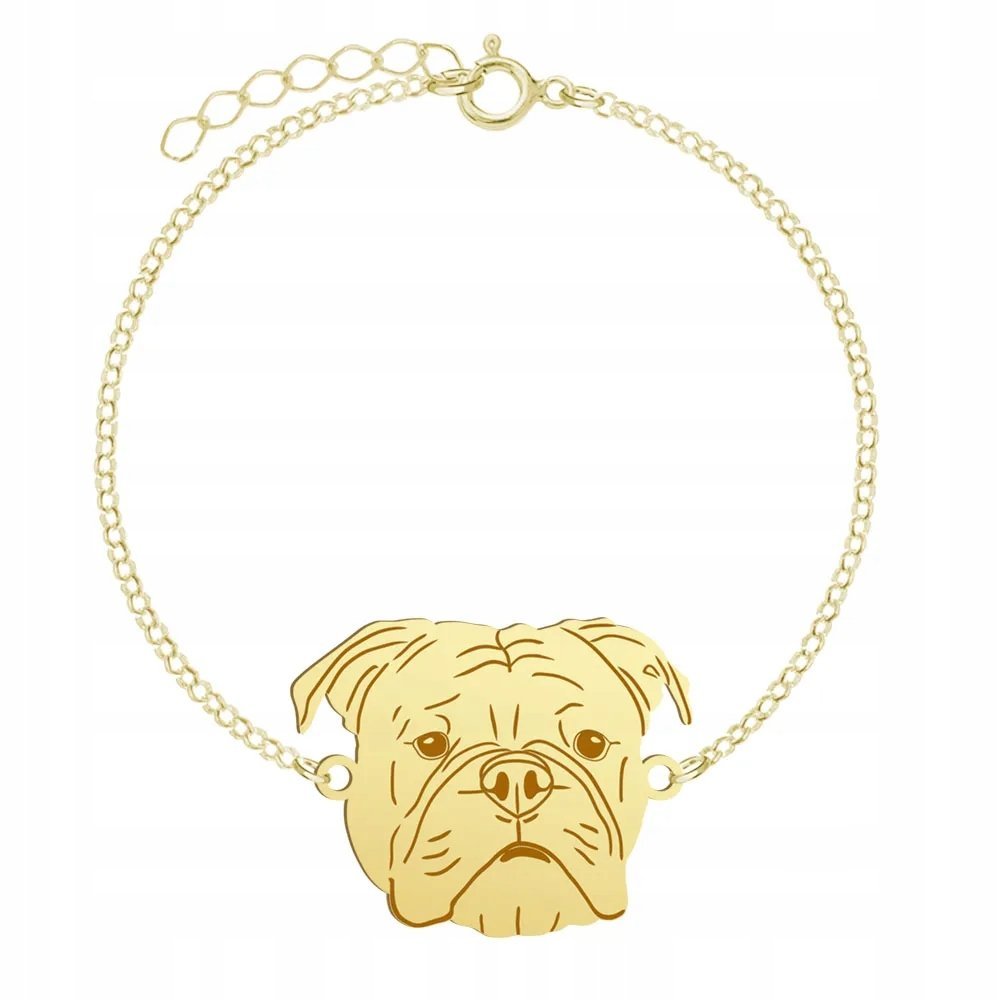 Bransoletka Złota z psem Continental Bulldog 925 Prezent GRAWER GRATIS