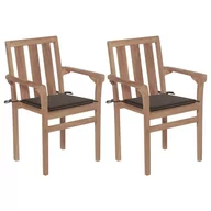 Fotele i krzesła ogrodowe - vidaXL Krzesła ogrodowe, 2 szt., poduszki taupe, drewno tekowe - miniaturka - grafika 1