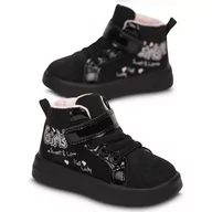 Botki damskie - Botki Trzewiki Dziecięce Czarne Na Rzepy Wysokie Wygodne Lekkie Za Kostkę Na Jesień Sportowe 20 - miniaturka - grafika 1