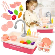 Zabawy w naśladowanie dorosłych - Zlewozmywak Dla Dzieci Kran Leci Woda Akcesoria - miniaturka - grafika 1