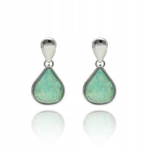 Kolczyki Z Zielonym Oczkiem Z Żywicą Wiszące Sztyft