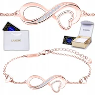 Bransoletki - Różowa Bransoletka Nieskończoność Serce Forever Love Cyrkonie SREBRO 925 - miniaturka - grafika 1