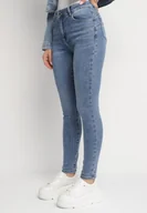 Spodnie damskie - Jasnoniebieskie Jeansy z Bawełną i Efektem Push Up o Dopasowanym Kroju Flortebia - miniaturka - grafika 1