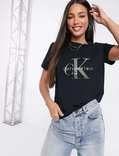 Koszulki i topy damskie - Czarna Koszulka Damska Calvin Klein, Modny t-shirt damski, okazja!  L - grafika 1