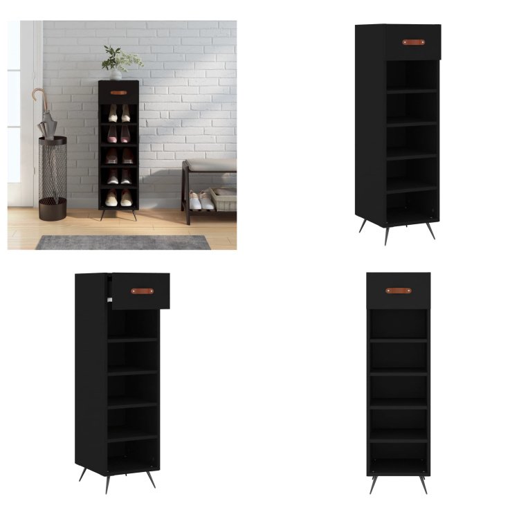 vidaXL Szafka na buty czarna 30x35x105 cm Materiał drewnopochodny - Szafka na buty - Szafki na buty - Przechowywanie butów - Organizer na buty