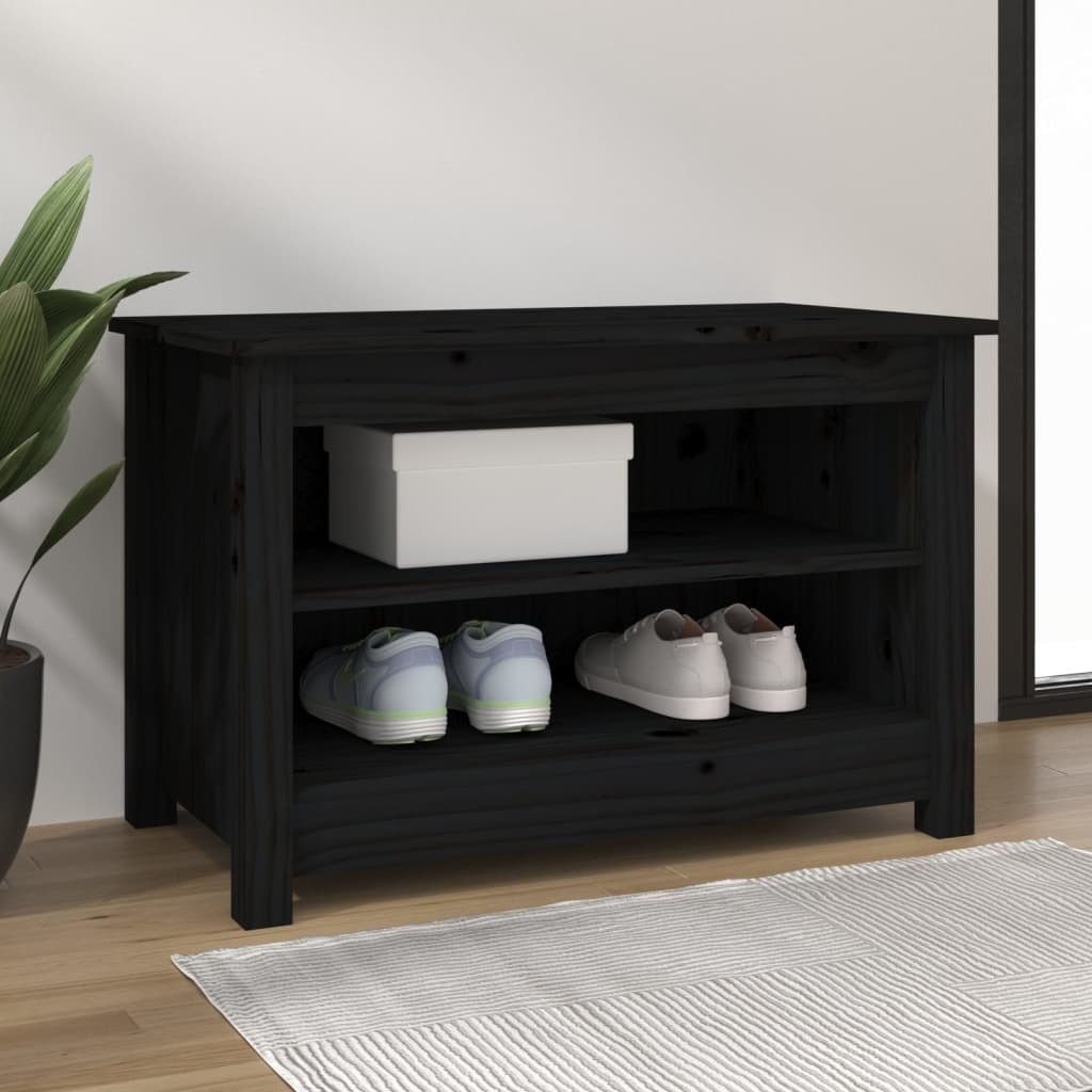Ławka na buty czarna 70x38x45,5 cm lite drewno sosnowe