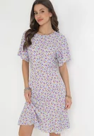 Sukienki - Niebieska Pudełkowa Sukienka w Kwiaty z Falbanką Temrance - miniaturka - grafika 1