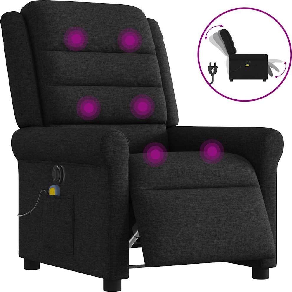 vidaXL vidaXL Rozkładany fotel masujący, elektryczny, czarny, tkanina