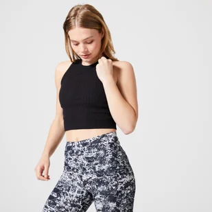 Koszulka damska crop top bez rękawów z kolekcji fitness w motyw lamparta, czarna - Koszulki sportowe damskie - miniaturka - grafika 1