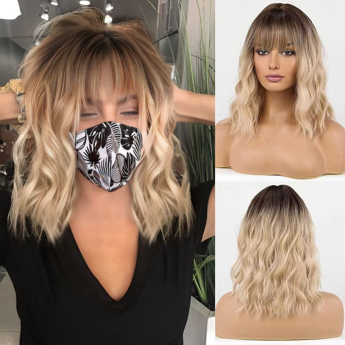 Długie Peruki z Długimi Warstwami HAIRCUBE dla Kobiet z Grzywką (Blond)