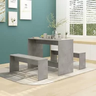 Stoły z krzesłami - Lumarko 3-cz. zestaw mebli jadalnianych, szarość betonu, płyta wiórowa - miniaturka - grafika 1