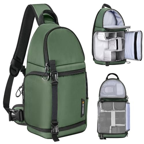 K&F Concept Torba na aparat Sling Camera Torba Na Ramię Wodoodporny Antykradzieżowy 10L Foto Przenośny plecak Reflex, Torba na aparat Kompatybilna z lustrzanką lustrzanką DSLR Aparat Zielony