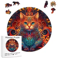 Puzzle - PŁOMIENISTY KOT KOTEK DREWNIANE PUZZLE W KSZTAŁCIE ZWIERZĄT UKŁADANKA 3D DLA DZIECKA DOROSŁYCH CHŁOPCA DZIEWCZYNKI NA PREZENT - miniaturka - grafika 1