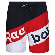 Spodenki damskie - Reebok Męskie szorty kąpielowe w kolorze niebieskim i czerwonym średniej długości, poliester, szybkoschnące, z elastycznym ściągaczem i sznurkiem, NIEBIESKI, L - miniaturka - grafika 1