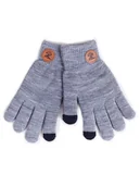 Rękawiczki dla dzieci - Rękawiczki Chłopięce Pięciopalczaste Dwuwarstwowe Szare Z Naszywką Dotykowe 20 Cm - miniaturka - grafika 1