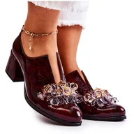 Półbuty damskie - PA2 Skórzane Półbuty Mozaika Z Transparentną Ozdobą Bordowe Delaver czerwone wielokolorowe - miniaturka - grafika 1