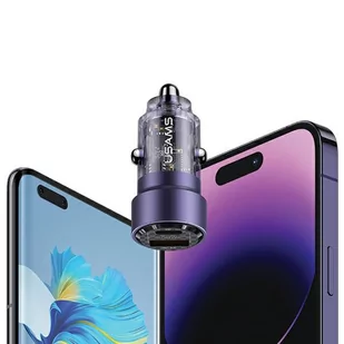 USAMS Ład. sam. C39 USB+USB-C 60W Fast Charge czarny/black CC208CC01 (US-CC208) - Ładowarki samochodowe - miniaturka - grafika 2