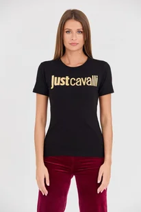 JUST CAVALLI Czarny t-shirt Logo Gold - Just Cavalli - Koszulki i topy damskie - miniaturka - grafika 1