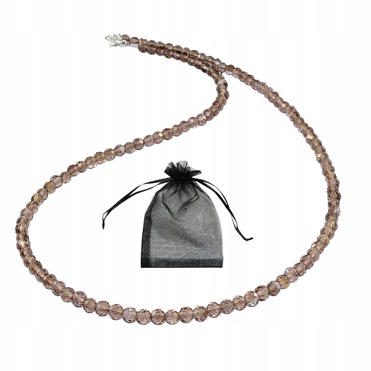 Naszyjnik Naturalny Kwarc Dymny kulki fasetowane 4mm Srebrne Zapięcie 45cm, bez marki, AG00000421