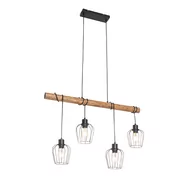 Lampy sufitowe - QAZQA Wiejska lampa wisząca czarna z drewnem 4-punktowa - Stronk - miniaturka - grafika 1