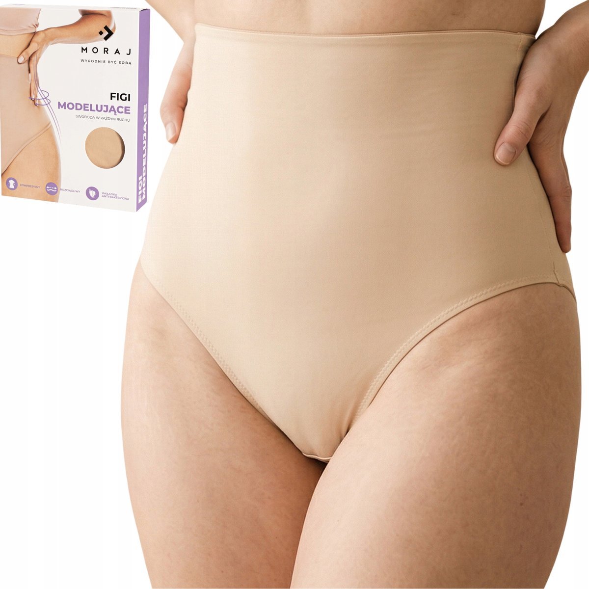 MAJTKI DAMSKIE FIGI WYSZCZUPLAJĄCE WYSOKI STAN MODELUJĄCE MORAJ XXL BEIGE