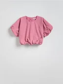 Bluzki damskie - Reserved - Krótka bluzka bombka - pastelowy róż - miniaturka - grafika 1