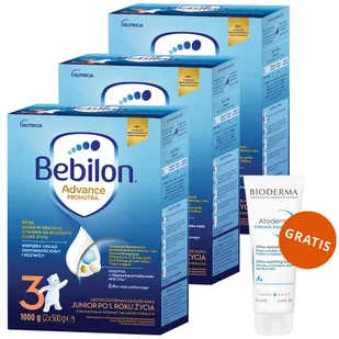 Zestaw Bebilon Advance Pronutra 3 Junior odżywcza formuła na bazie mleka po 1 roku 3 x 1000 g + Bioderma Atoderm Intensive Baume kojący balsam emolientowy 75 ml gratis - Mleko modyfikowane - miniaturka - grafika 1
