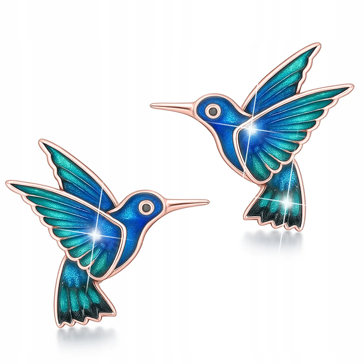 Kolczyki Pozłacane Niebieskie Ptaki Kolibry na Sztyfcie Koliber SREBRO 925