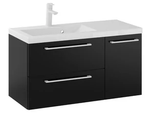 Szafka Wisząca Z Umywalką RON 90 cm D Lewa - Czarny Mat - Uchwyty Białe Matowe - Szafki łazienkowe - miniaturka - grafika 1