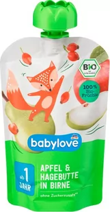 Babylove, Bio, Mus owocowy, Gruszka, jabłko i Dzika Róża, 100 g - Desery dla dzieci - miniaturka - grafika 1
