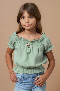 Bluzki dla dziewczynek - Mayoral bluzka dziecięca kolor zielony gładka - grafika 1