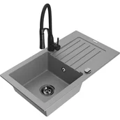 Zlewozmywaki z baterią - Mexen Pablo zlewozmywak granitowy 1-komorowy z ociekaczem i baterią kuchenną Aster, szary - miniaturka - grafika 1