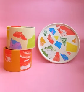 Osłonka na doniczkę, pomarańczowa doniczka, kolorowe lastryko - Donice - miniaturka - grafika 1