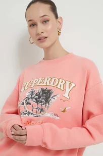 Superdry bluza damska kolor różowy z nadrukiem - Bluzy damskie - miniaturka - grafika 1