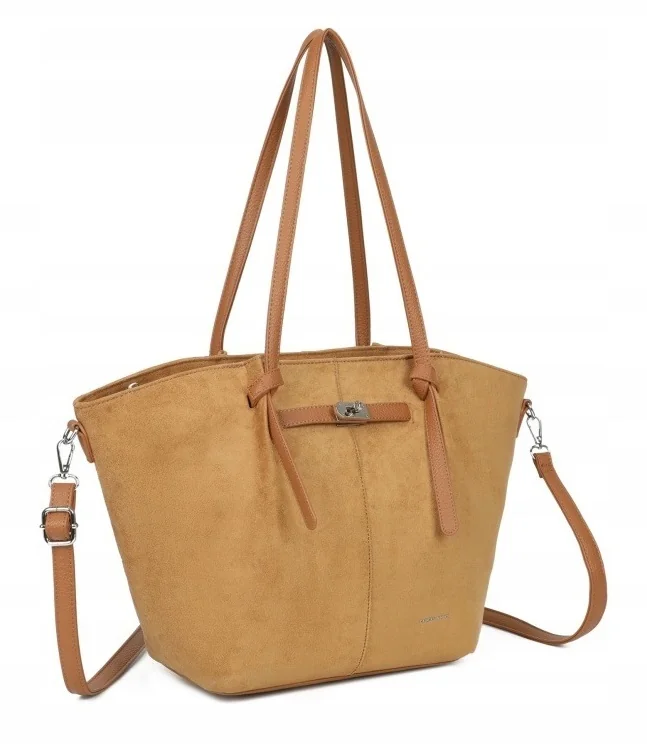 Luigisanto Khaki Torebka damska shopperka zamszowa na ramię RX258319