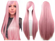 Dodatki do strojów karnawałowych - Peruka długa różowa prosta z grzywką cosplay - miniaturka - grafika 1
