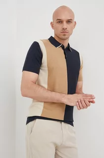 Koszulki męskie - Selected Homme polo bawełniane kolor beżowy wzorzysty - grafika 1