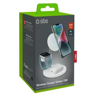 Ładowarka bezprzewodowa SBS 3-in-1 15W Biały TEWIRMAG3IN1 - Ładowarki do telefonów - miniaturka - grafika 2