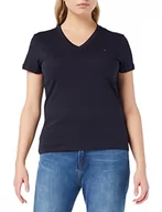 Koszulki i topy damskie - Tommy Hilfiger Heritage T-shirt damski z krótkim rękawem dekolt w serek, Midnight, XXS - miniaturka - grafika 1