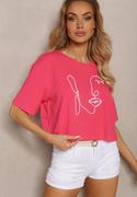 Koszulki i topy damskie - Fuksjowy T-shirt z Bawełny o Krótkim Kroju Wykończony Aplikacją w Postaci Sznurka Abivena - miniaturka - grafika 1