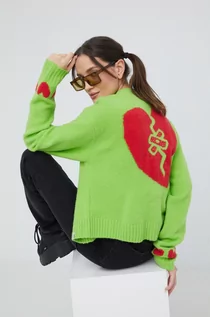 Swetry damskie - Huf HUF kardigan z domieszką wełny damski kolor zielony - Huf - grafika 1